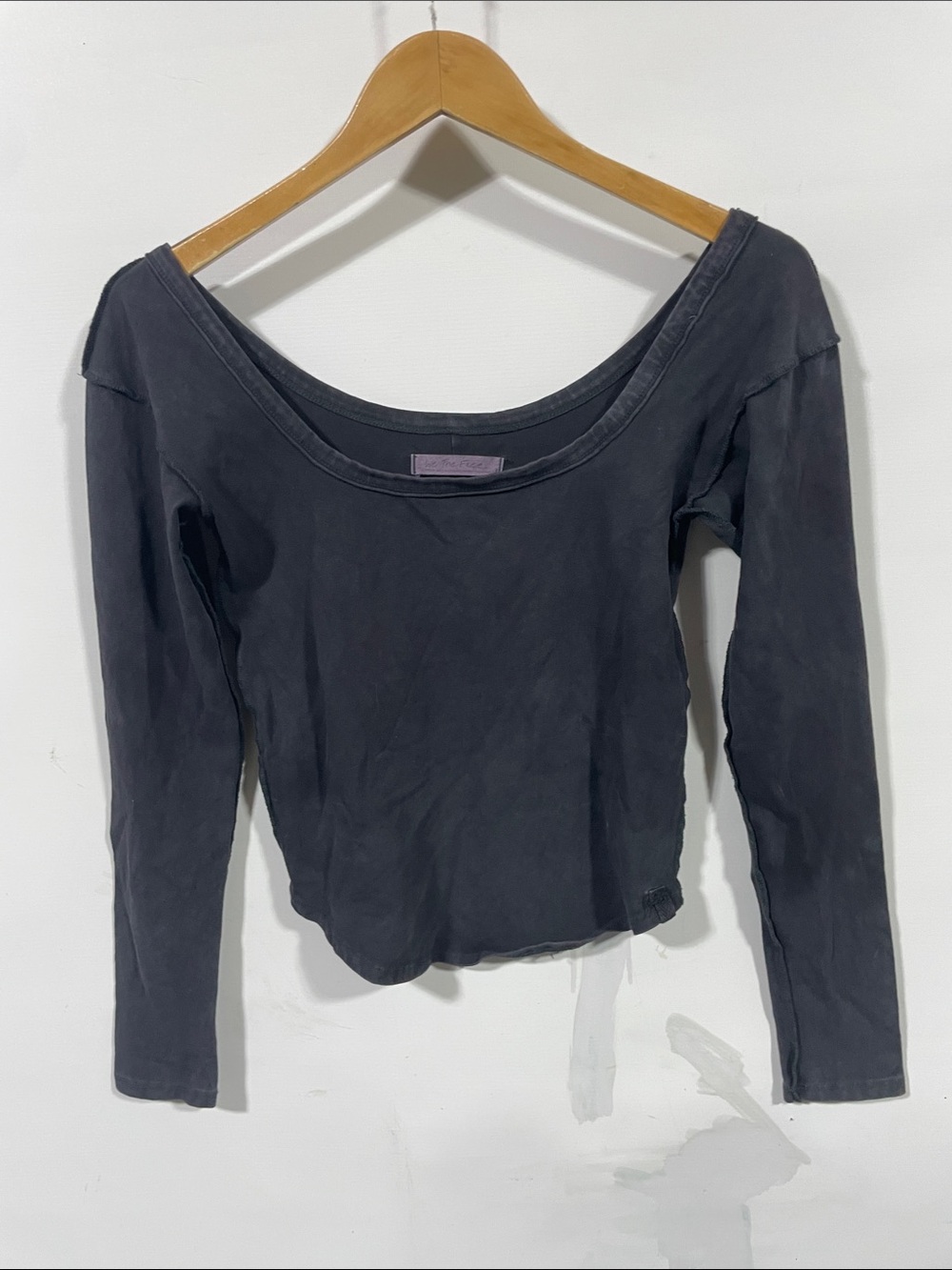 We The Free Scoop Neck Long Sleeve Top - Charcoal